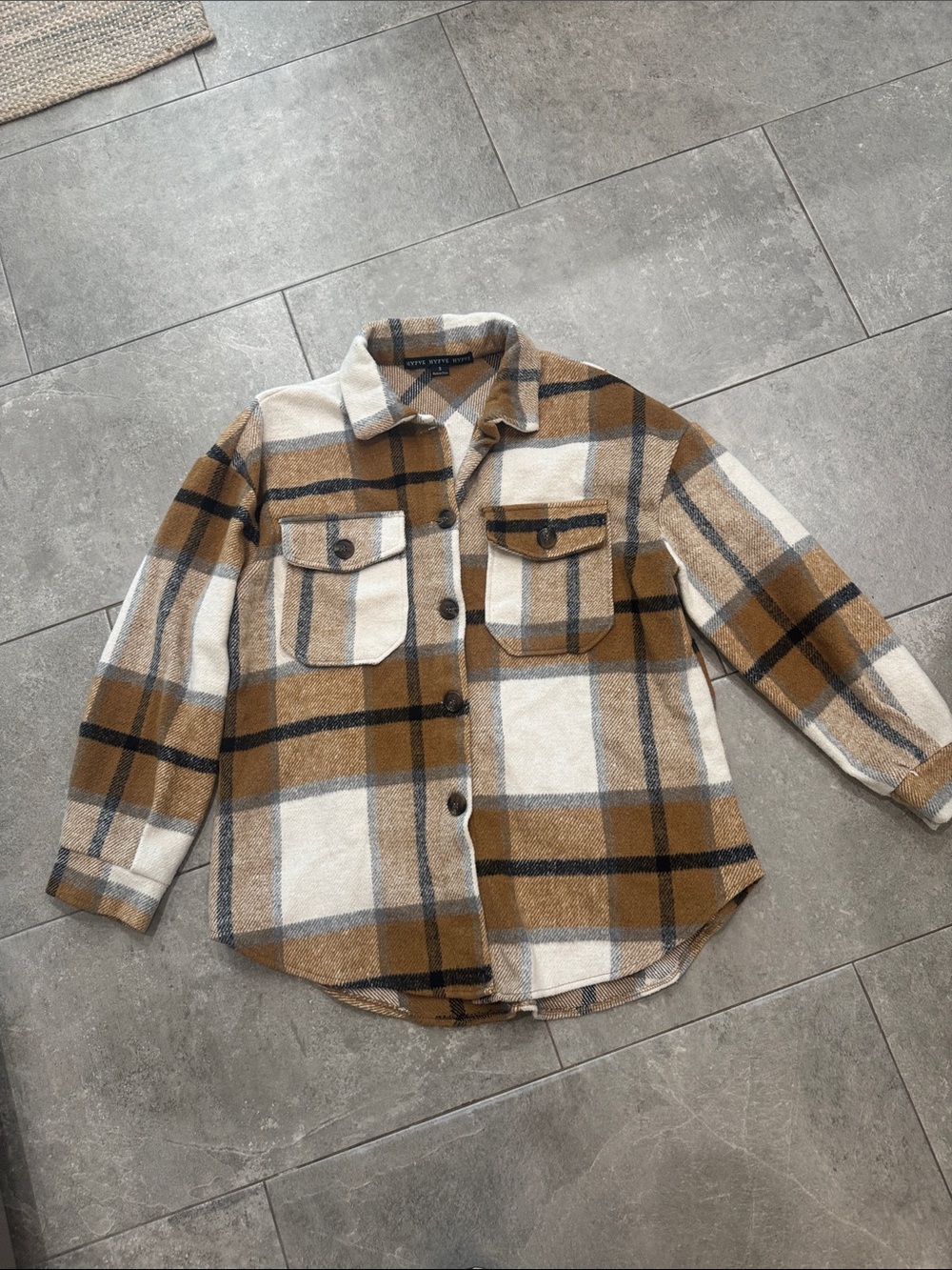 HYFVE Plaid Shacket in Camel, Gray & Cream
